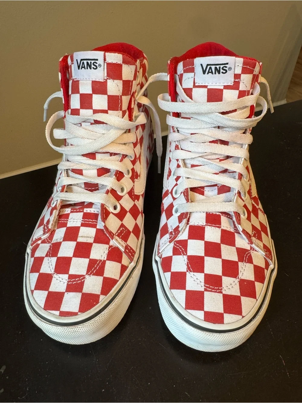 Vans Sk8-Hi Red/White Checkerboard High Top Sneakers – Women’s Size 8